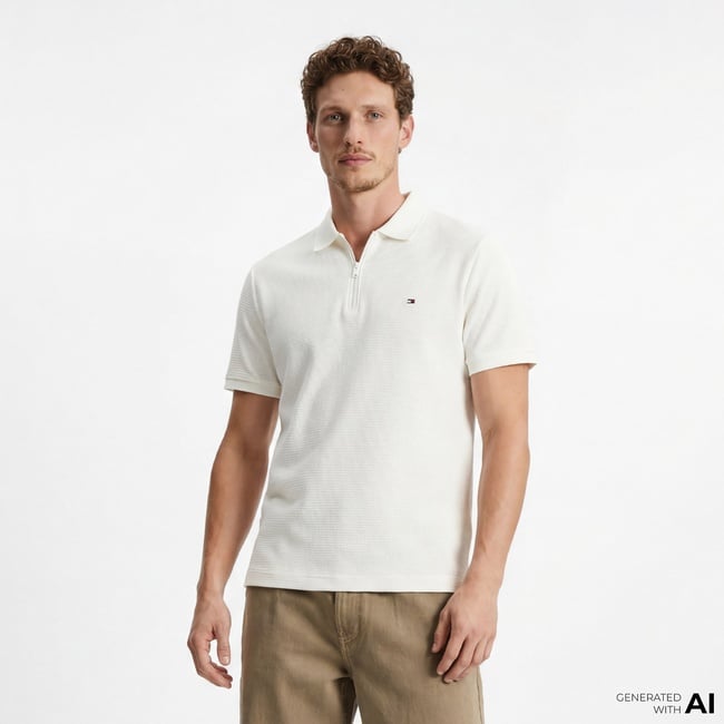  Tommy Hilfiger Performance Erkek Krem Rengi Polo T-Shirt