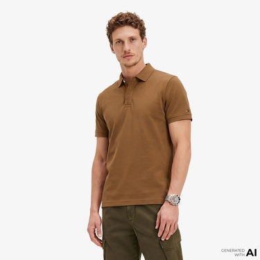  Tommy Hilfiger Seasonal Graphic Erkek Kahverengi Polo T-Shirt