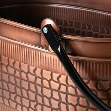  VINTAGE TEKERLEKLİ BAKIR ODUN KOVASI 48 CM