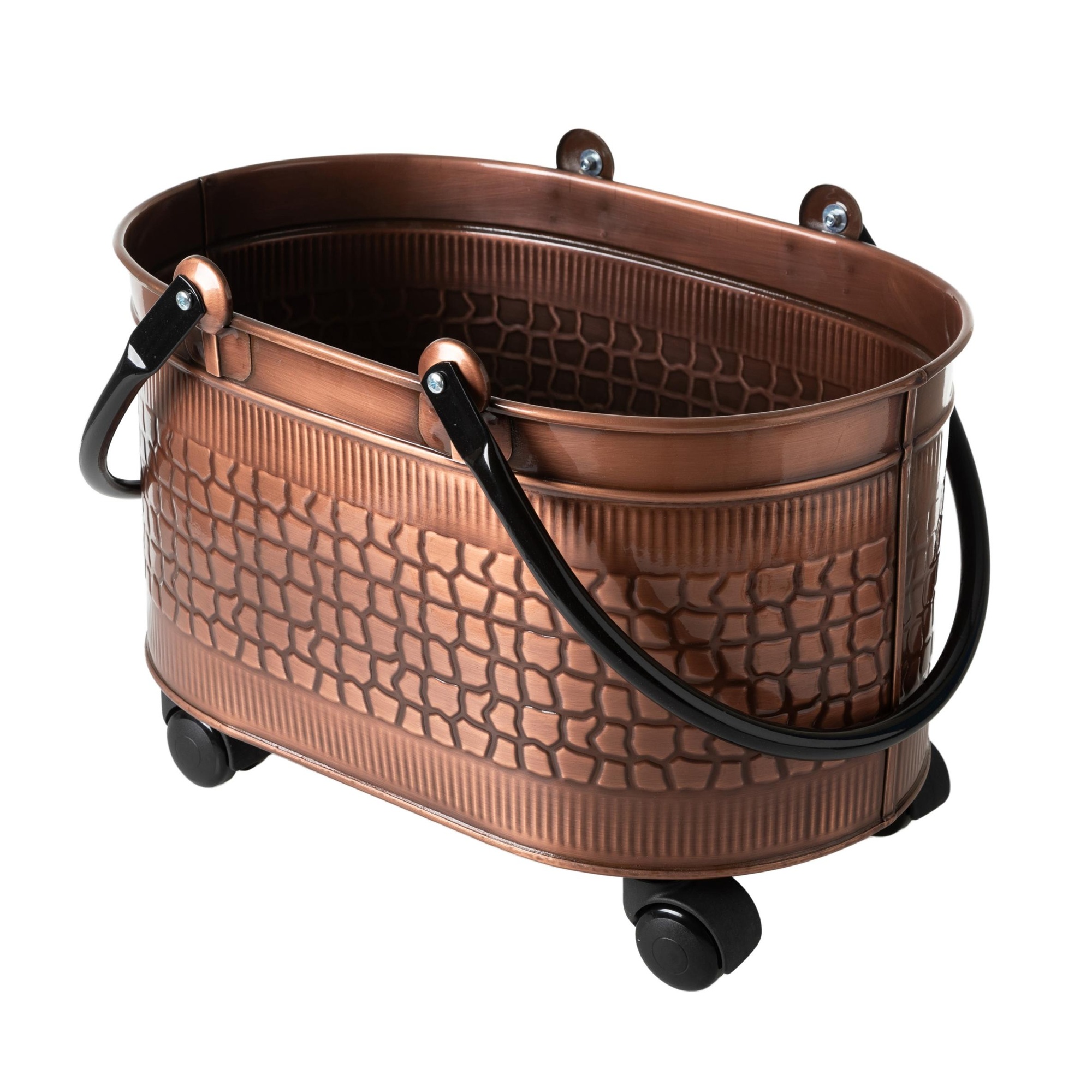 VINTAGE TEKERLEKLİ BAKIR ODUN KOVASI 48 CM