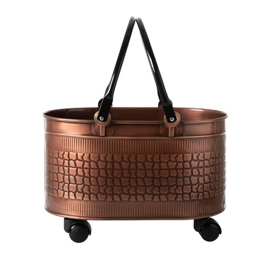  VINTAGE TEKERLEKLİ BAKIR ODUN KOVASI 48 CM