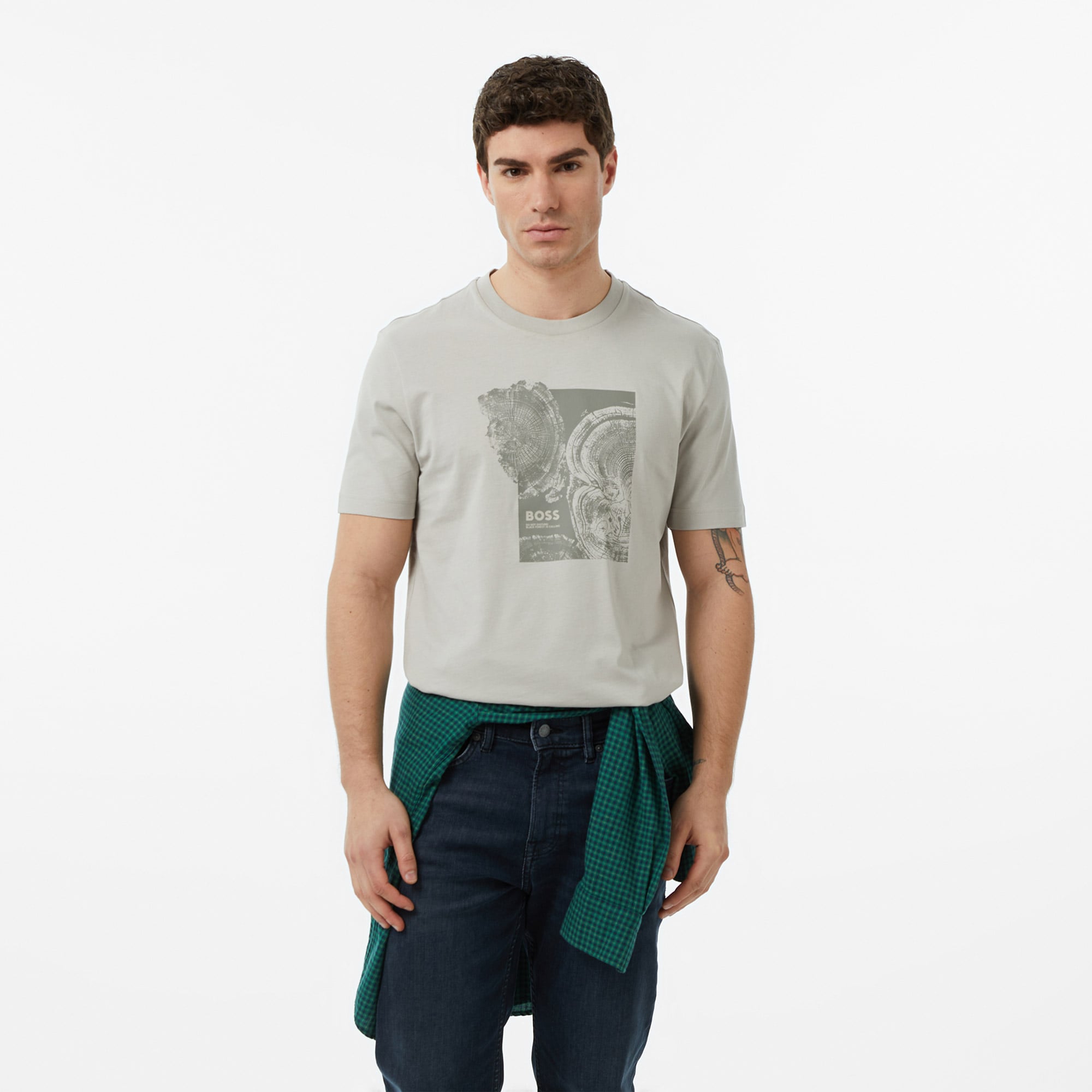  Boss Imprint Erkek Gri T-Shirt