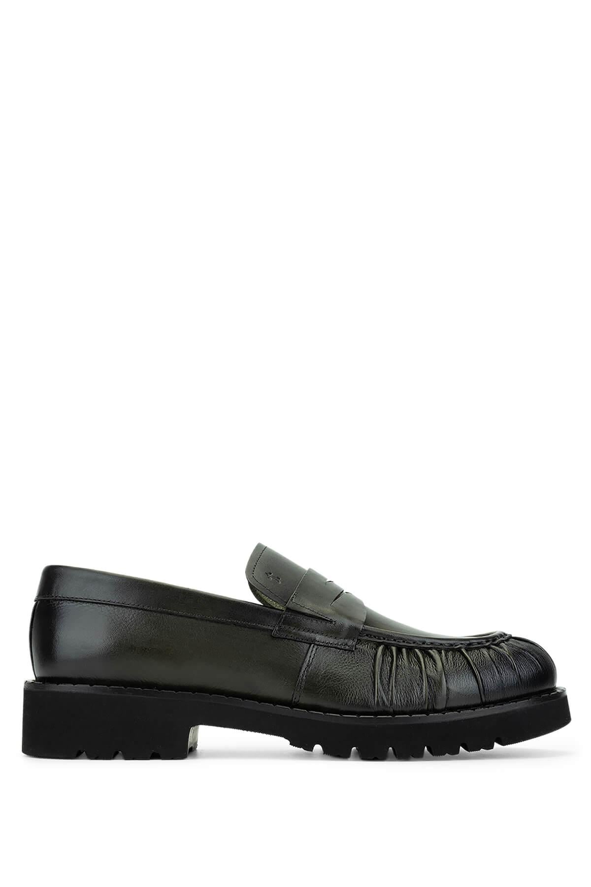 Tamer Tanca Erkek Hakiki Deri Yeşil Loafer Ayakkabı