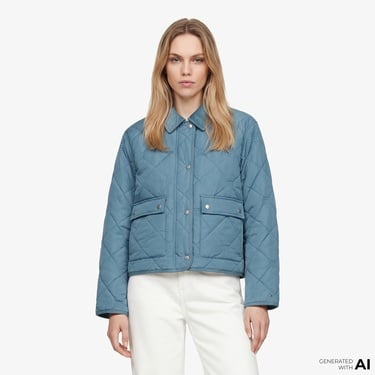  Tommy Hilfiger Padded Quilting Kadın Mavi Ceket