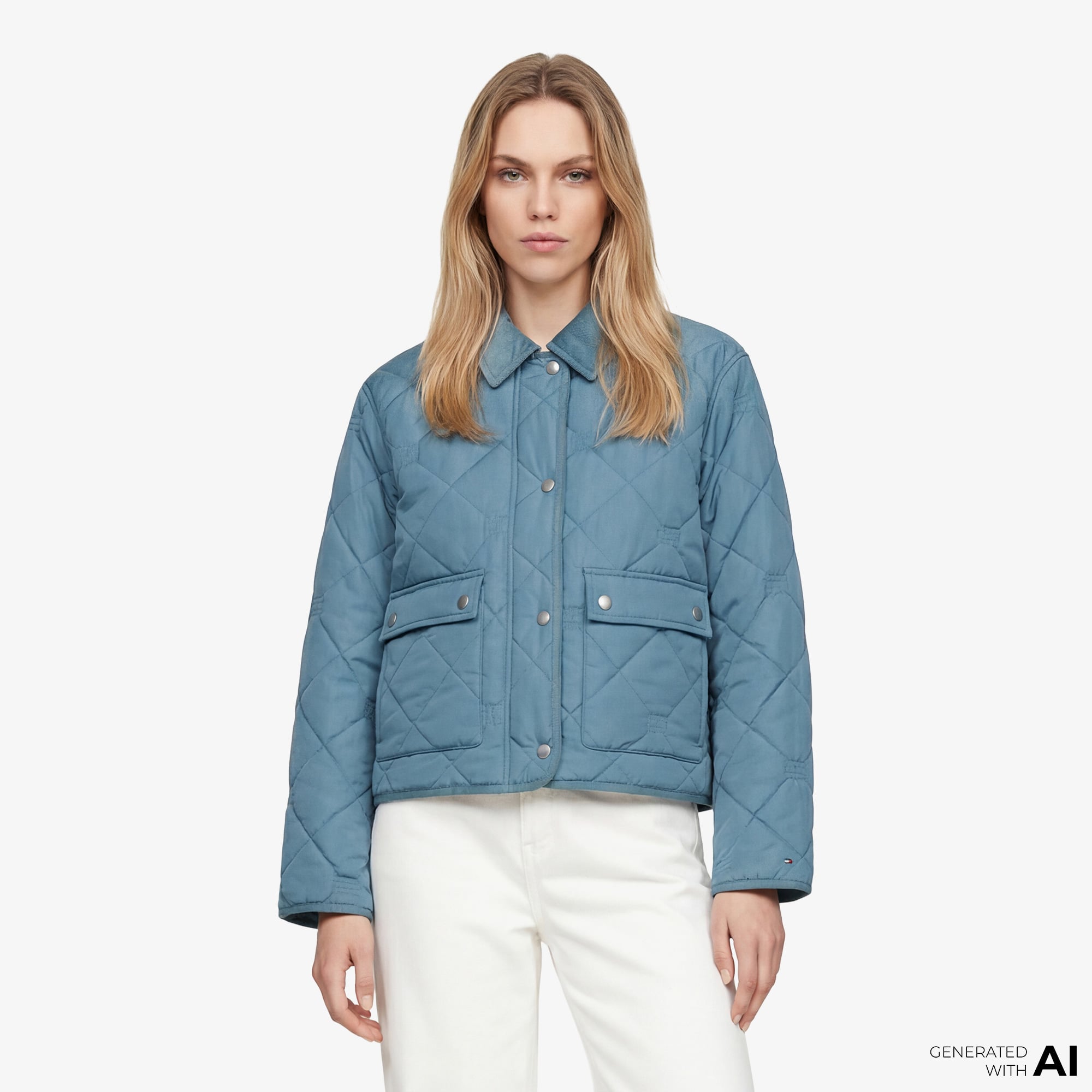  Tommy Hilfiger Padded Quilting Kadın Mavi Ceket