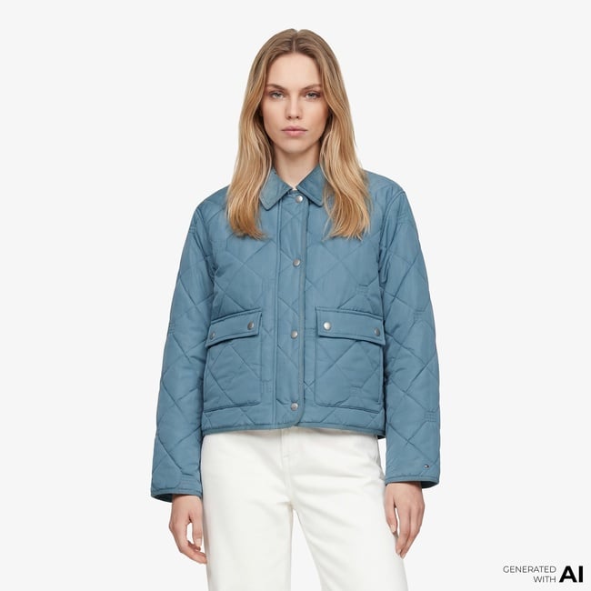  Tommy Hilfiger Padded Quilting Kadın Mavi Ceket