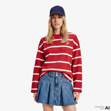  Tommy Hilfiger Script Kadın Kırmızı Sweatshirt