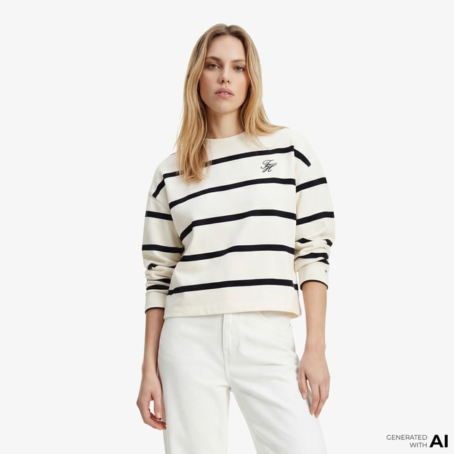  Tommy Hilfiger Script Kadın Beyaz Sweatshirt