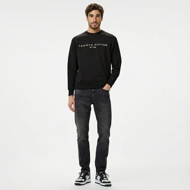  Tommy Hilfiger Tommy Logo Erkek Siyah Sweatshirt