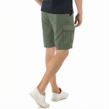 Nautica Erkek Yeşil Keten Kargo Bermuda Şort