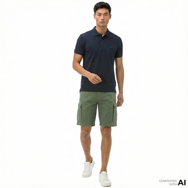  Nautica Erkek Yeşil Keten Kargo Bermuda Şort