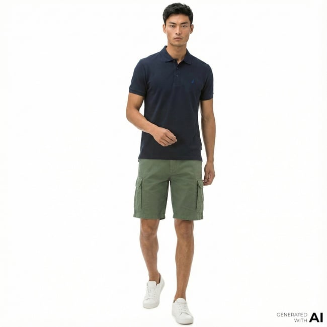  Nautica Erkek Yeşil Keten Kargo Bermuda Şort