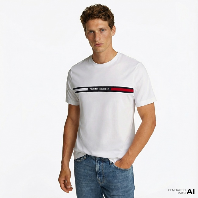  Tommy Hilfiger Chest Insert Erkek Beyaz T-Shirt