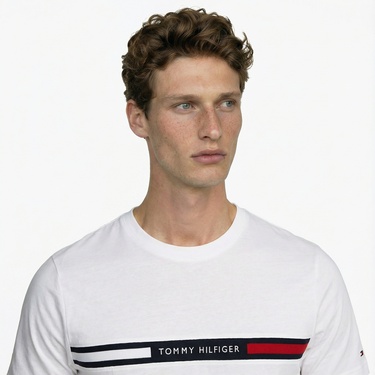  Tommy Hilfiger Chest Insert Erkek Beyaz T-Shirt