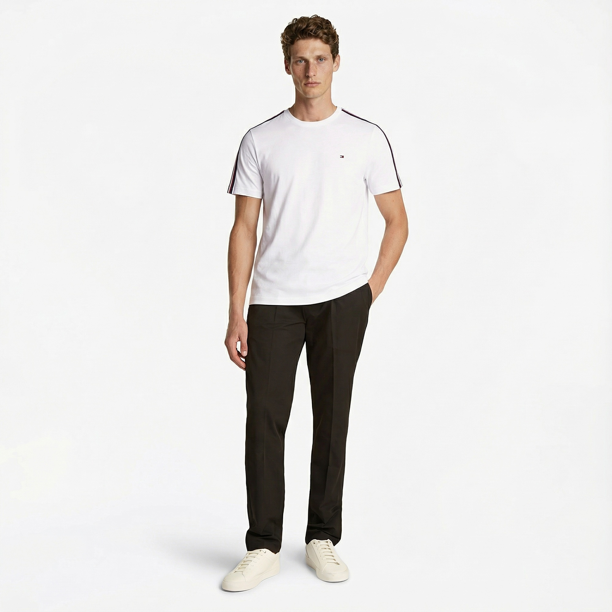 Tommy Hilfiger Global Stripe Tape Erkek Beyaz T-Shirt