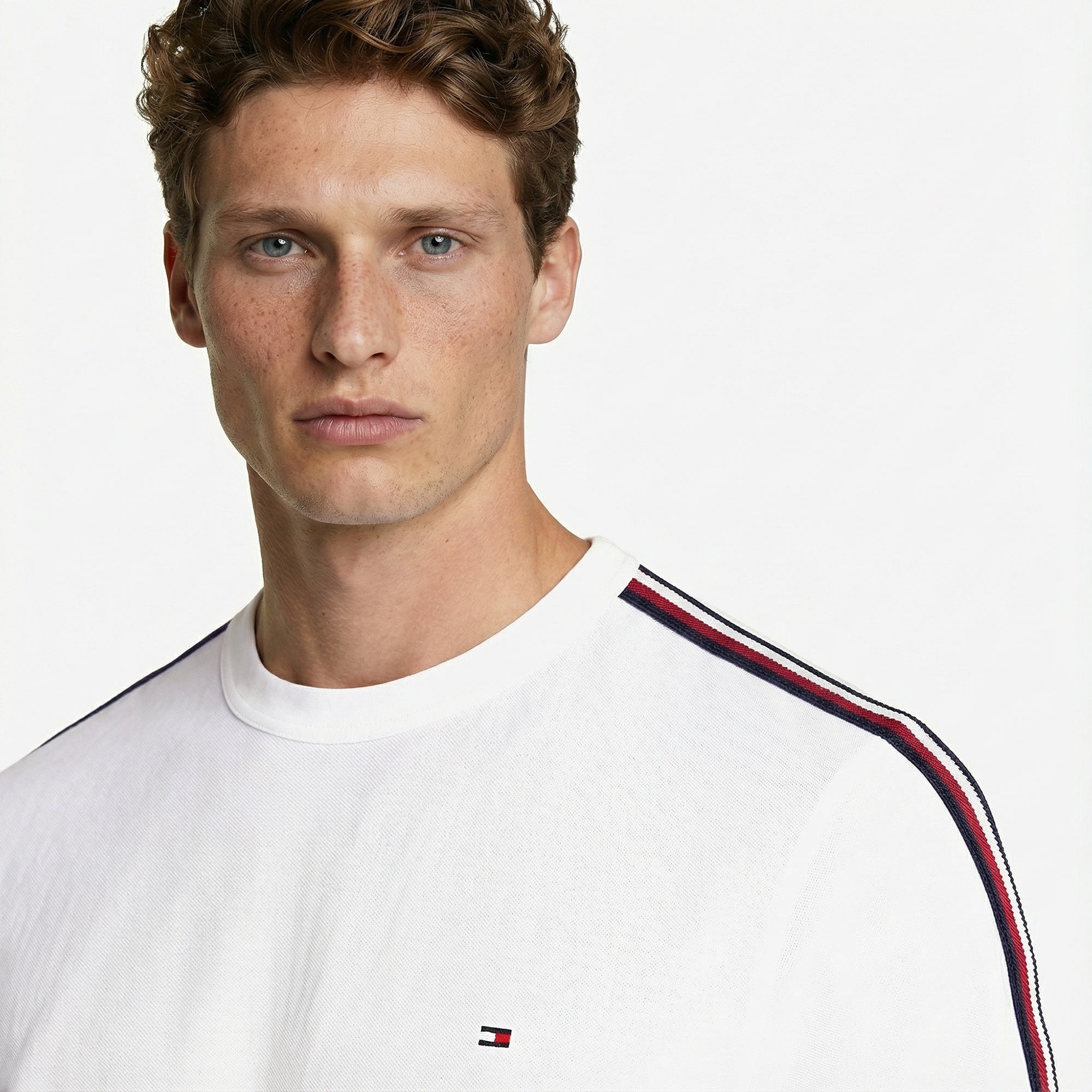 Tommy Hilfiger Global Stripe Tape Erkek Beyaz T-Shirt