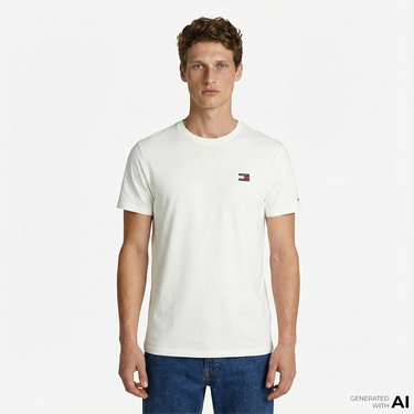 Tommy Hilfiger Badge Erkek Beyaz T-Shirt