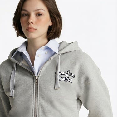  Tommy Jeans Prep Varsity Zip-Thru Kadın Gri Sweatshirt