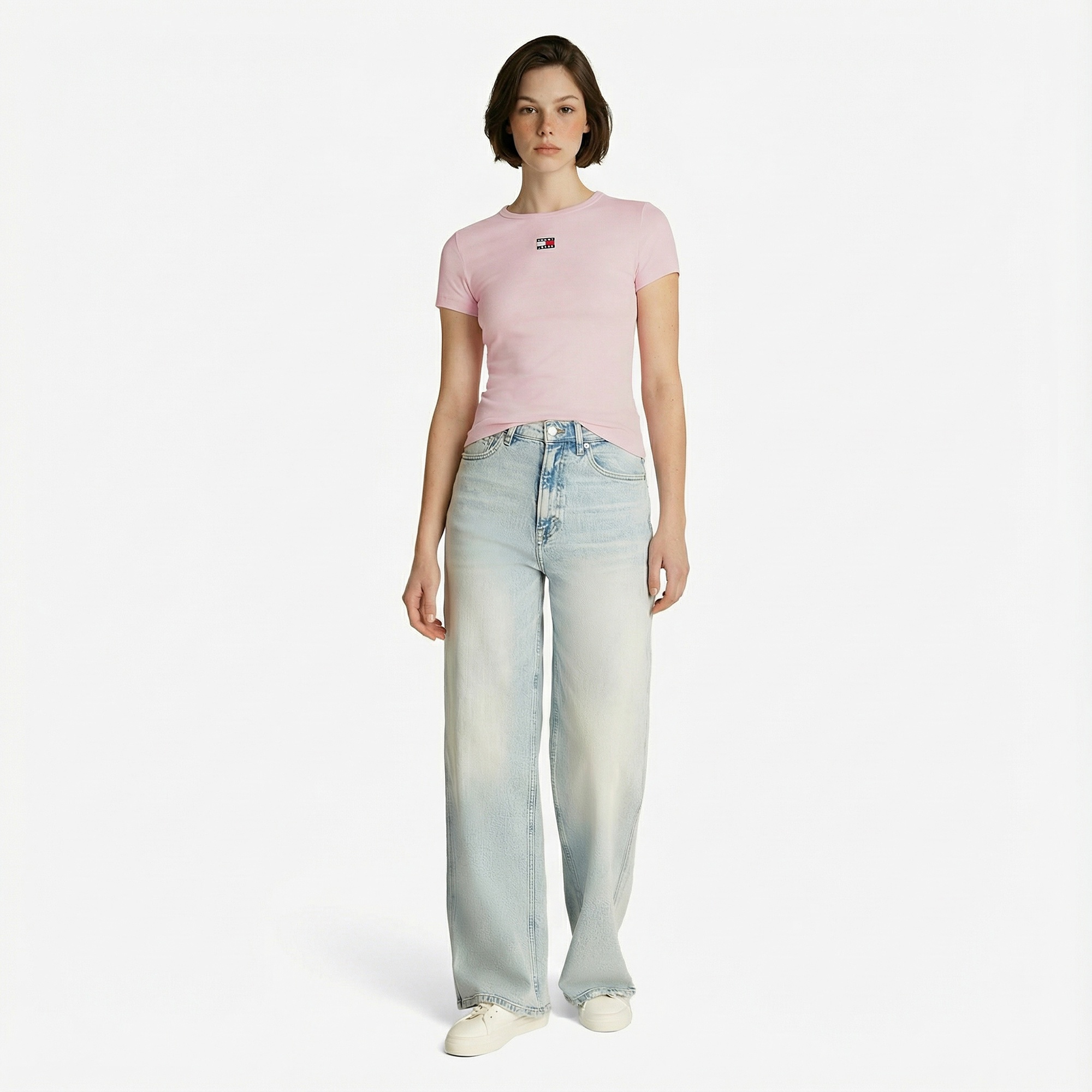 Tommy Jeans Slim Badge Rib Kadın Pembe T-Shirt
