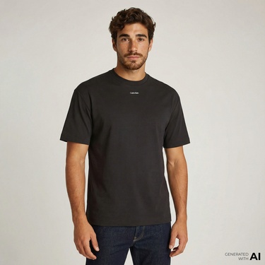  Calvin Klein Nano Logo İnterlo Erkek Siyah T-Shirt