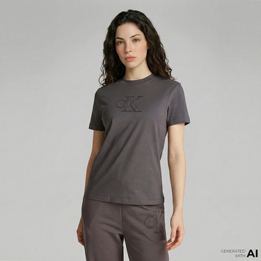  Calvin Klein Regular Kadın Gri T-Shirt