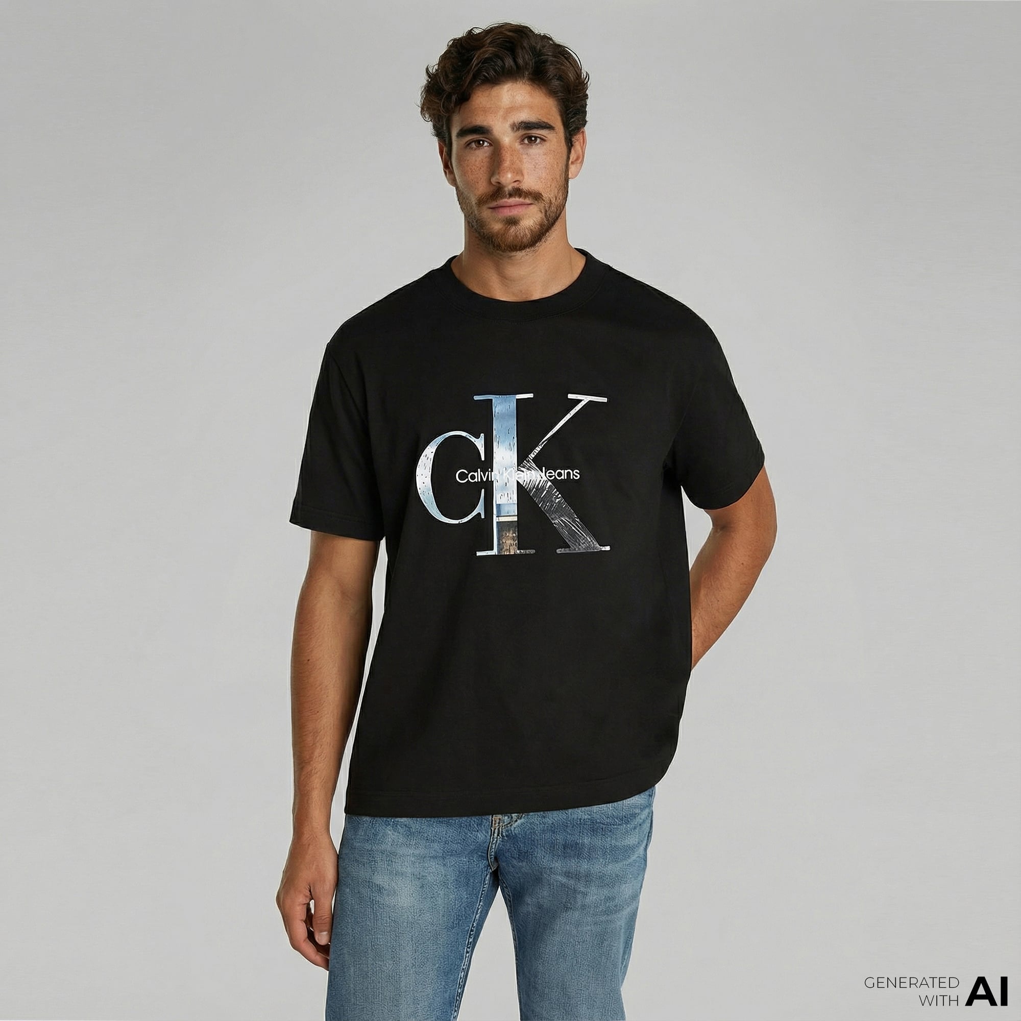  Calvin Klein Photo Monogram Erkek Siyah T-Shirt