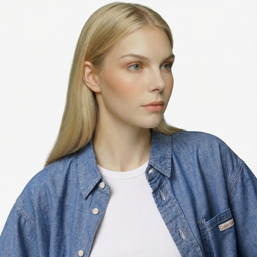  Calvin Klein Cropped Dad Denim Kadın Mavi Gömlek