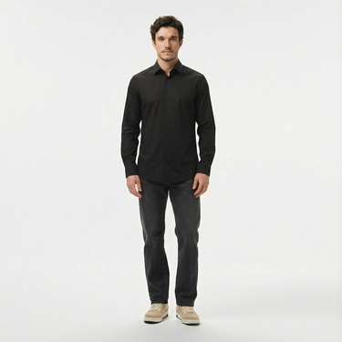  Calvin Klein Poplin Stretch Regular Erkek Siyah Gömlek