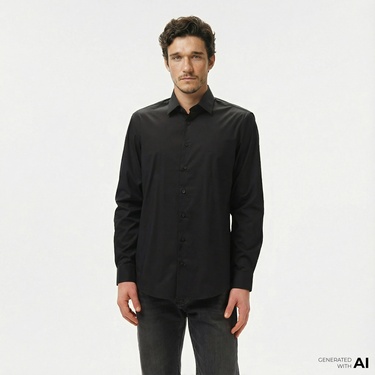  Calvin Klein Poplin Stretch Regular Erkek Siyah Gömlek
