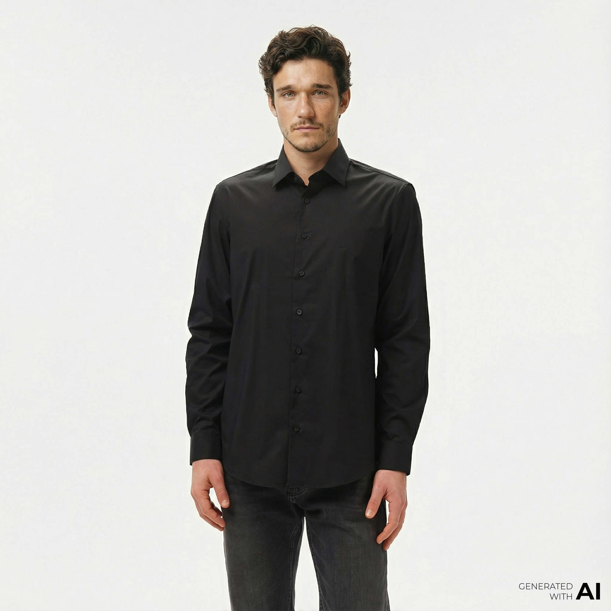  Calvin Klein Poplin Stretch Regular Erkek Siyah Gömlek