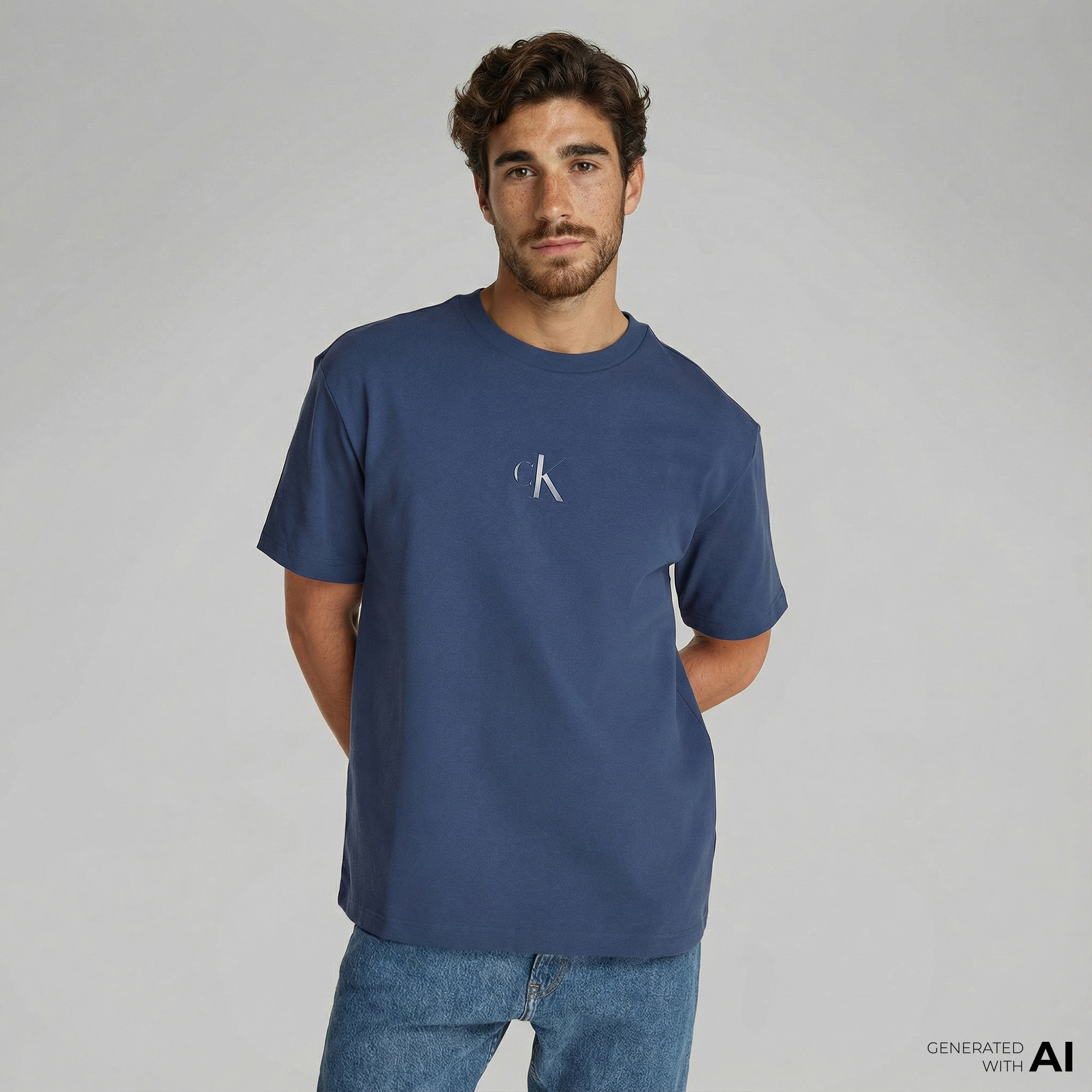  Calvin Klein Rel Liquid Monologo Erkek Mavi T-Shirt