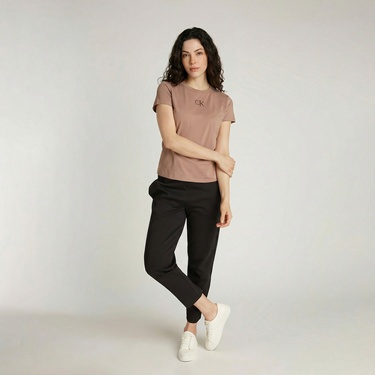  Calvin Klein Slim Kadın Kahverengi T-Shirt