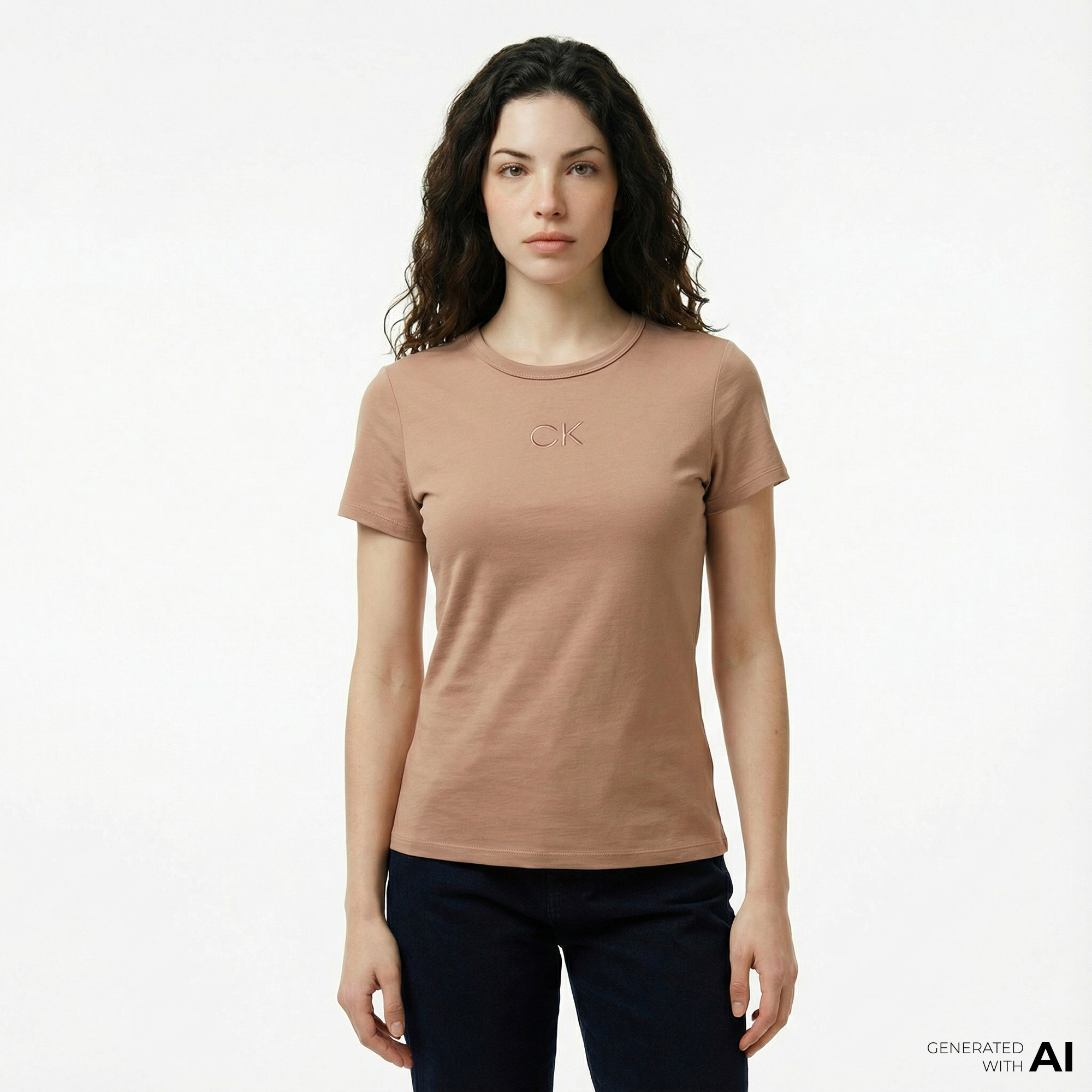  Calvin Klein Slim Kadın Kahverengi T-Shirt