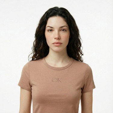  Calvin Klein Slim Kadın Kahverengi T-Shirt