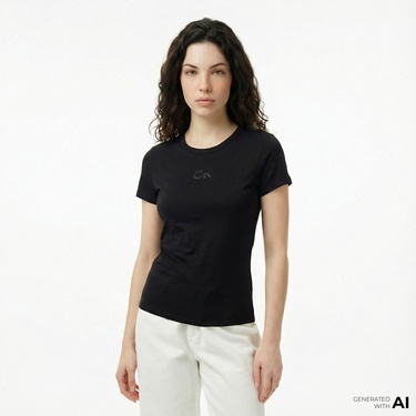  Calvin Klein Slim Kadın Siyah T-Shirt