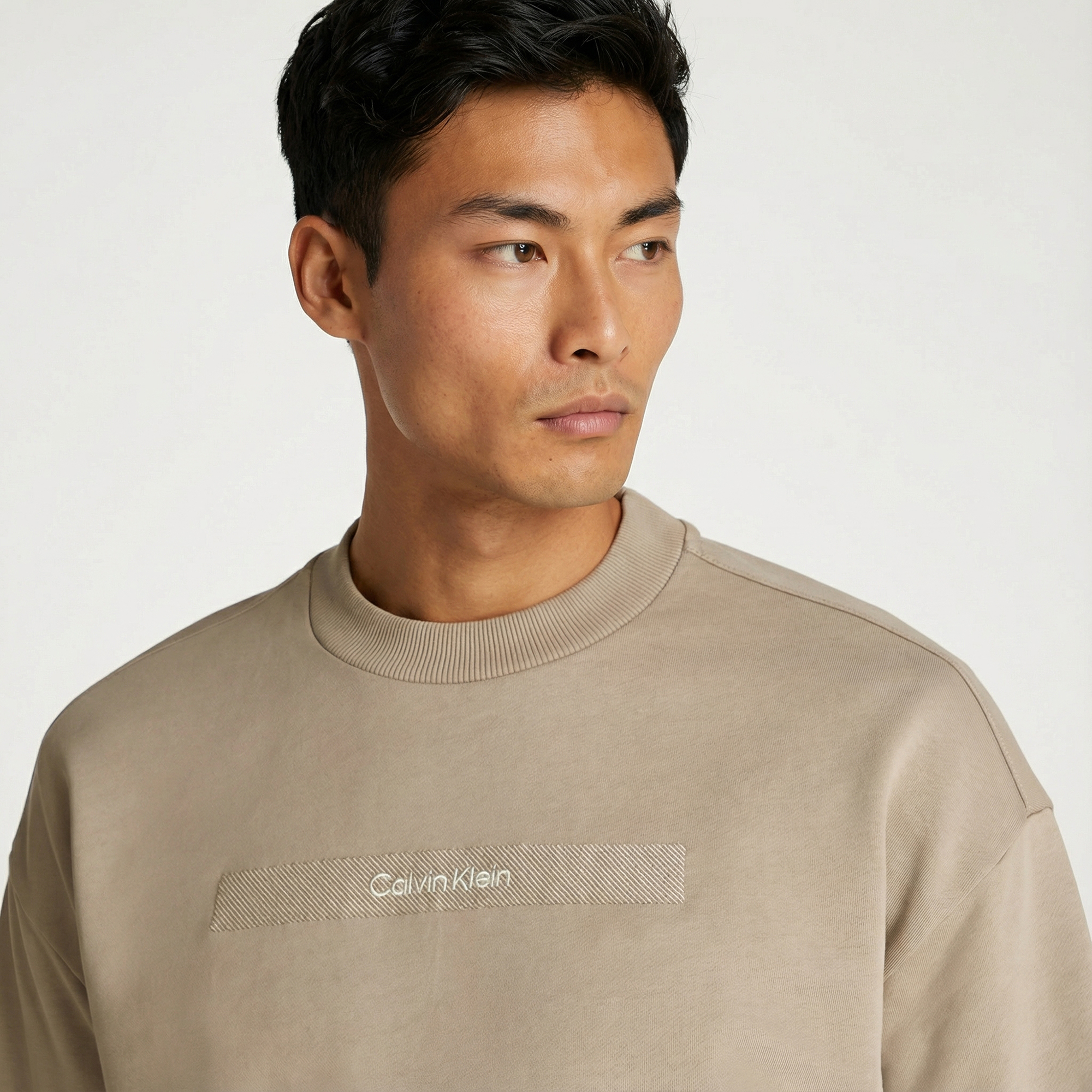  Calvin Klein Structured Embroidery Erkek Bej Sweatshirt