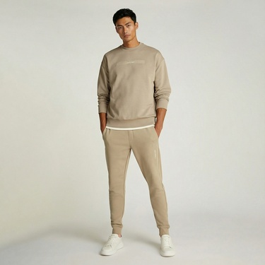  Calvin Klein Structured Embroidery Erkek Bej Sweatshirt
