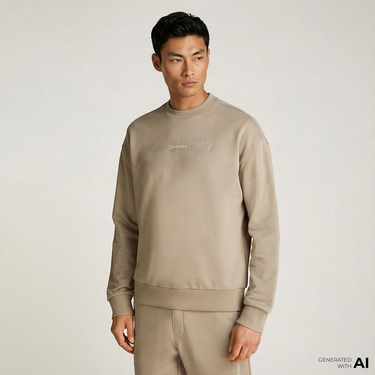  Calvin Klein Structured Embroidery Erkek Bej Sweatshirt