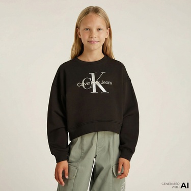  Calvin Klein Glitter Monologo Çocuk Siyah Sweatshirt