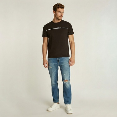  Calvin Klein Split Line Logo Erkek Siyah T-Shirt