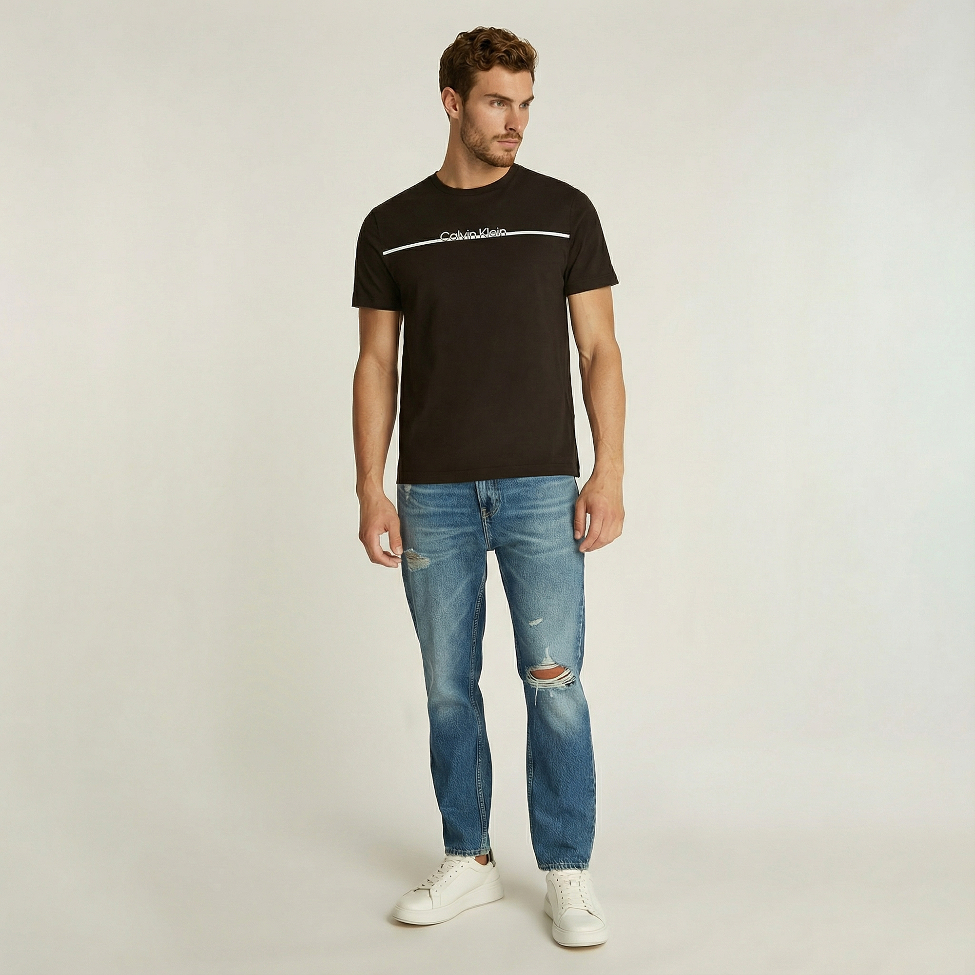  Calvin Klein Split Line Logo Erkek Siyah T-Shirt