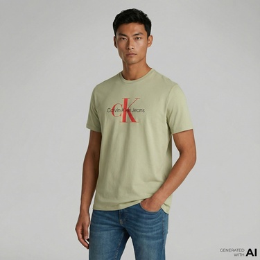  Calvin Klein Hero Monogram Erkek Yeşil T-Shirt
