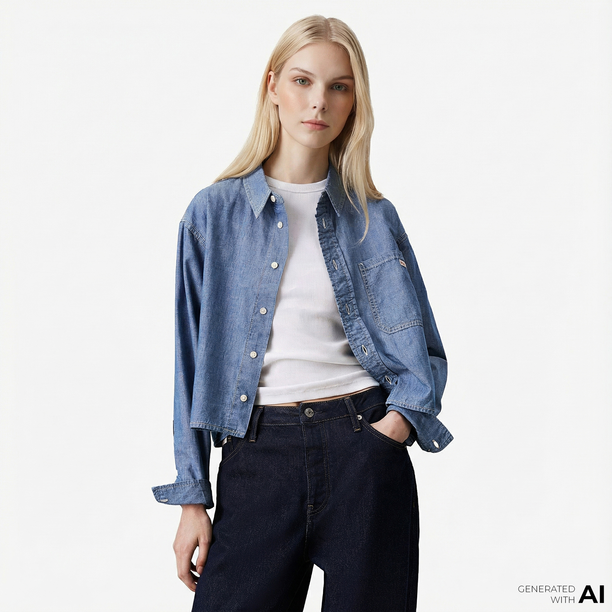  Calvin Klein Cropped Dad Denim Kadın Mavi Gömlek