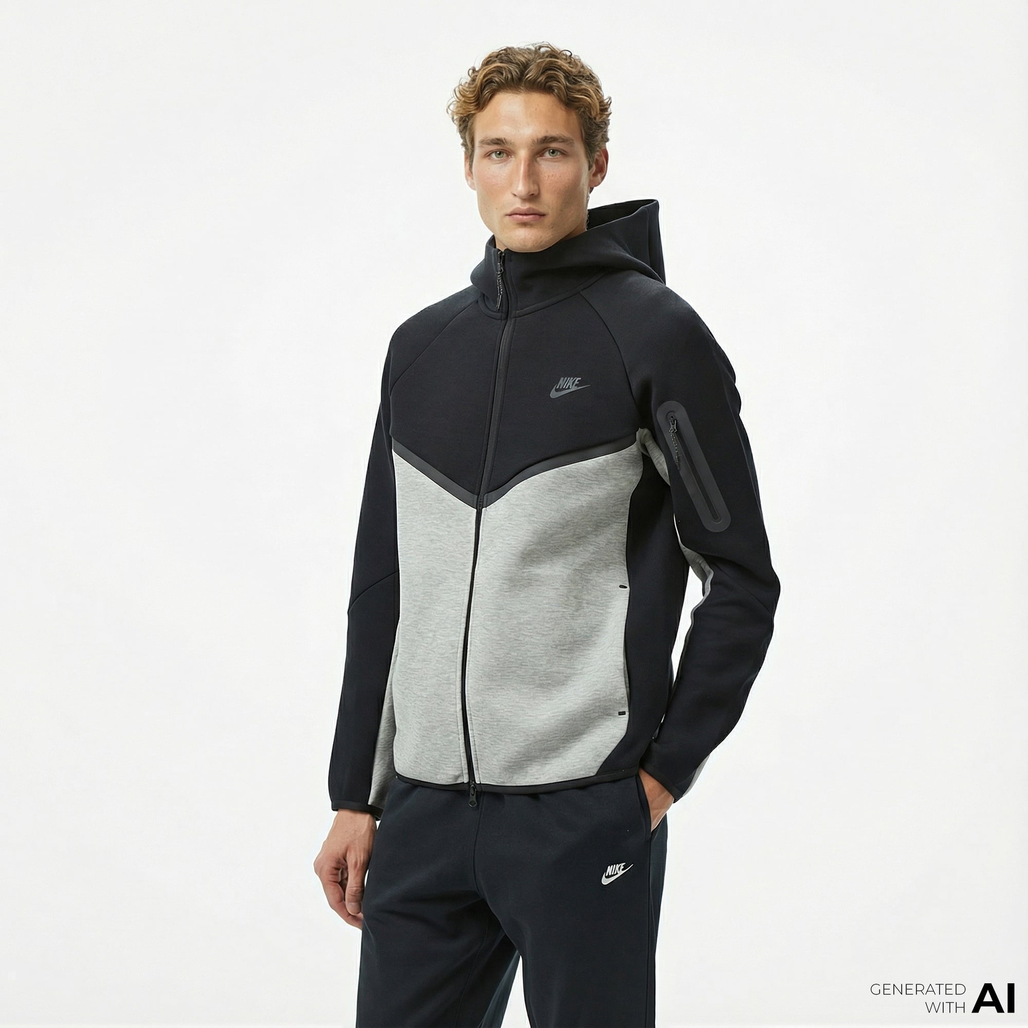 Nike Tech Fleece Erkek Gri Kapüşonlu Hoodie