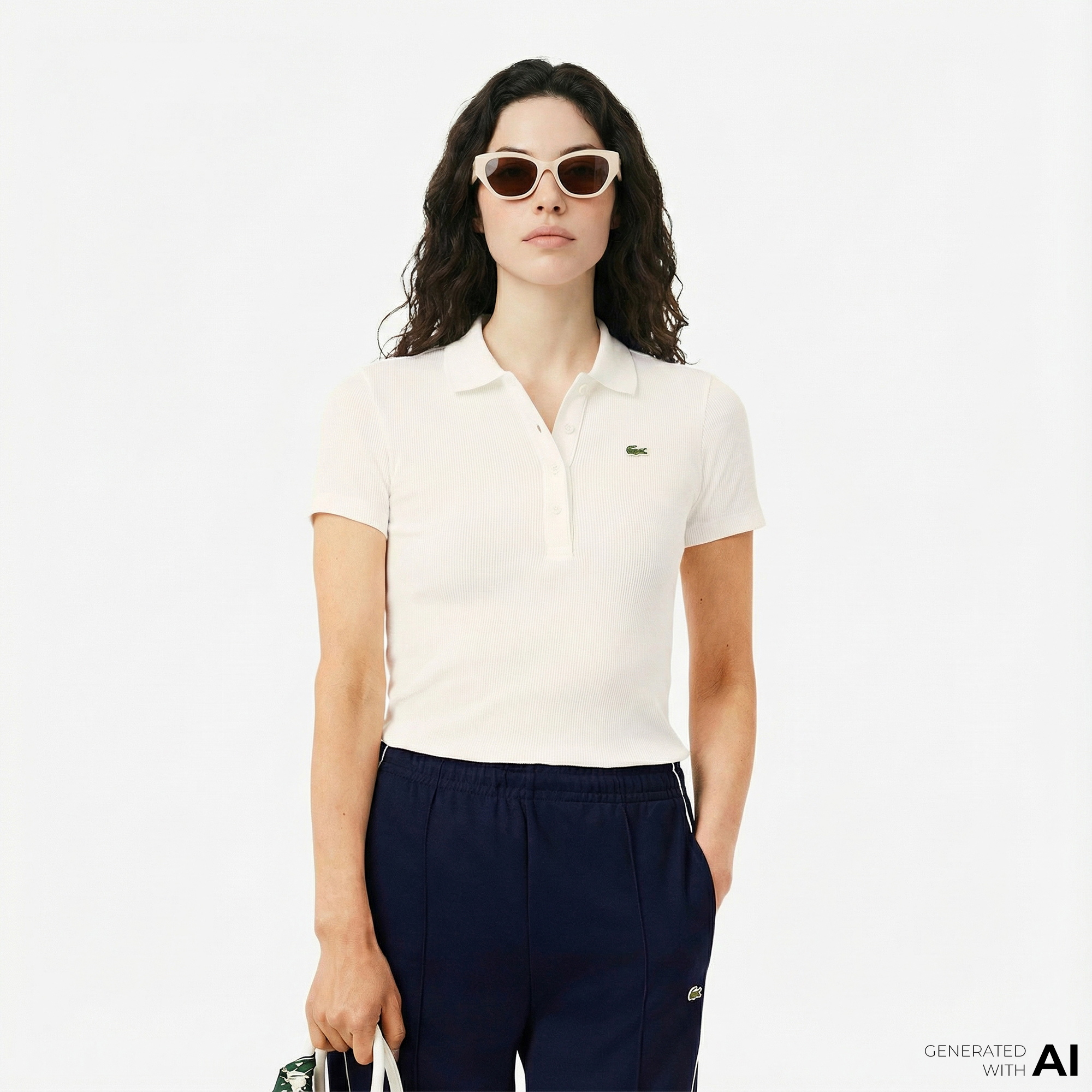  Lacoste L.12.D Kadın Slim Fit Beyaz Polo