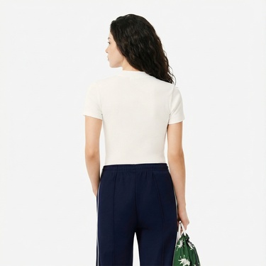  Lacoste L.12.D Kadın Slim Fit Beyaz Polo