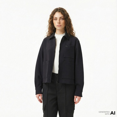  Lacoste Kadın Relaxed Fit Kapüşonlu Beyaz Ceket