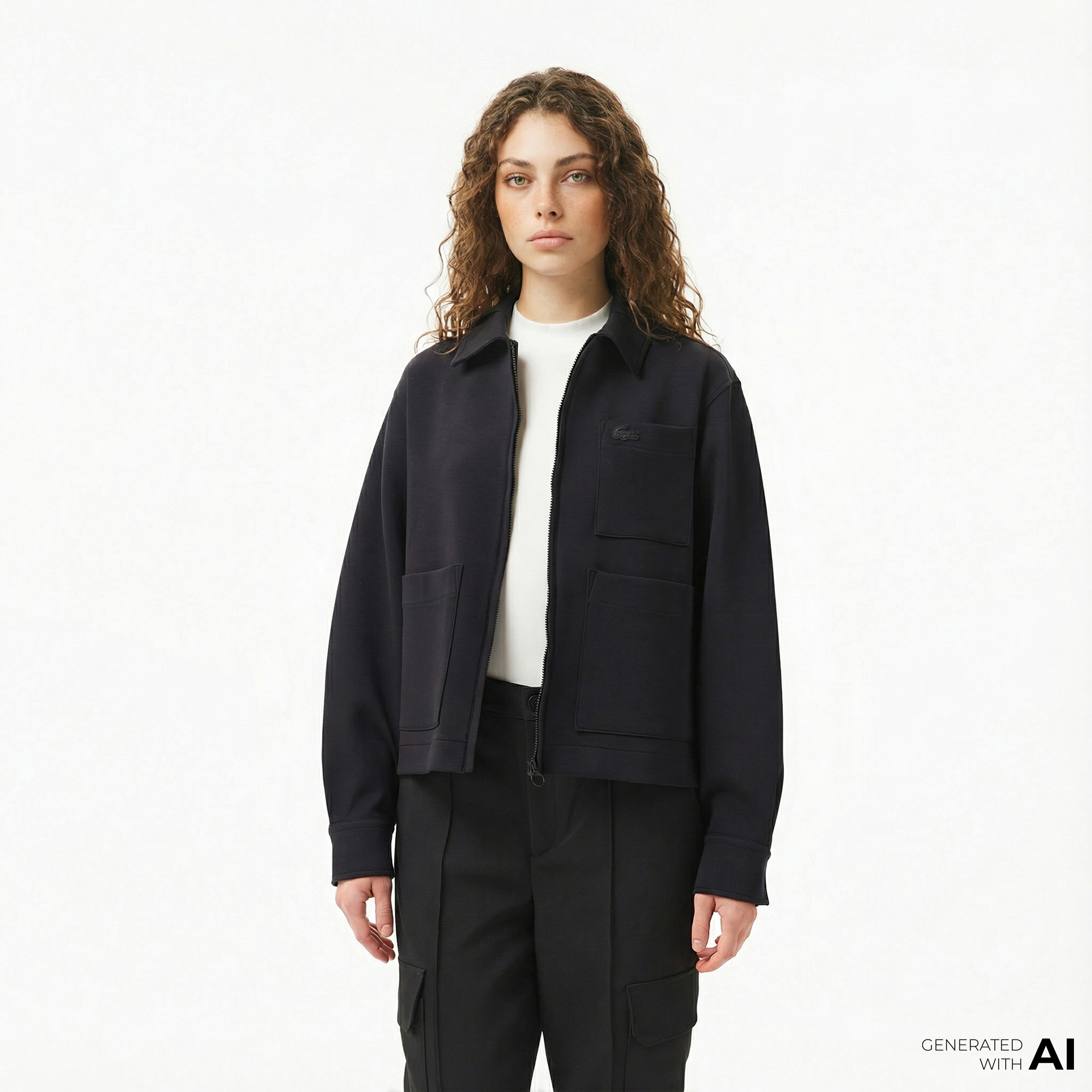  Lacoste Kadın Relaxed Fit Kapüşonlu Beyaz Ceket