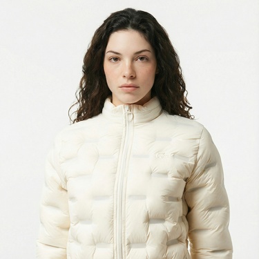  Lacoste Kadın Regular Fit Kapüşonlu Kapitone Beyaz Mont