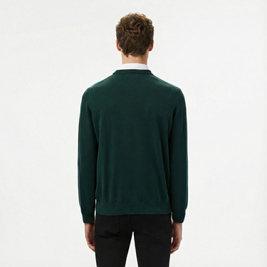  Lacoste Erkek Regular Fit Bisiklet Yaka Koyu Yeşil Kazak